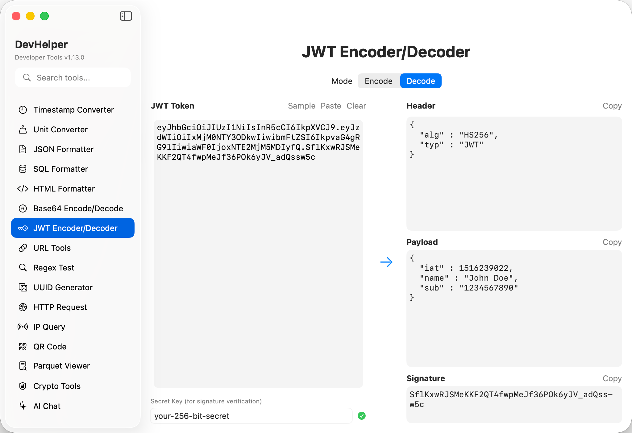 JWT Encoder/Decoder Screenshot