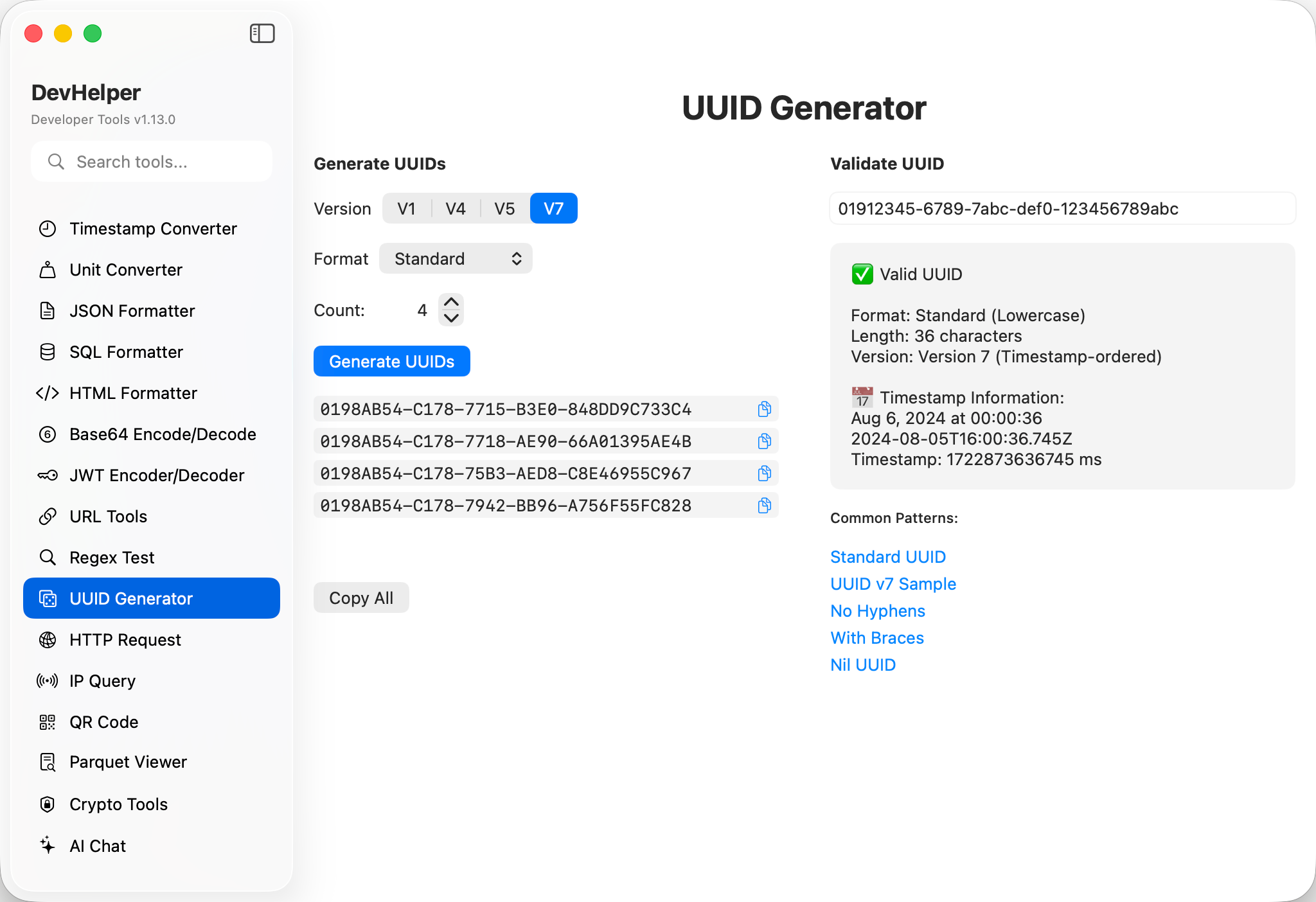UUID Generator Screenshot