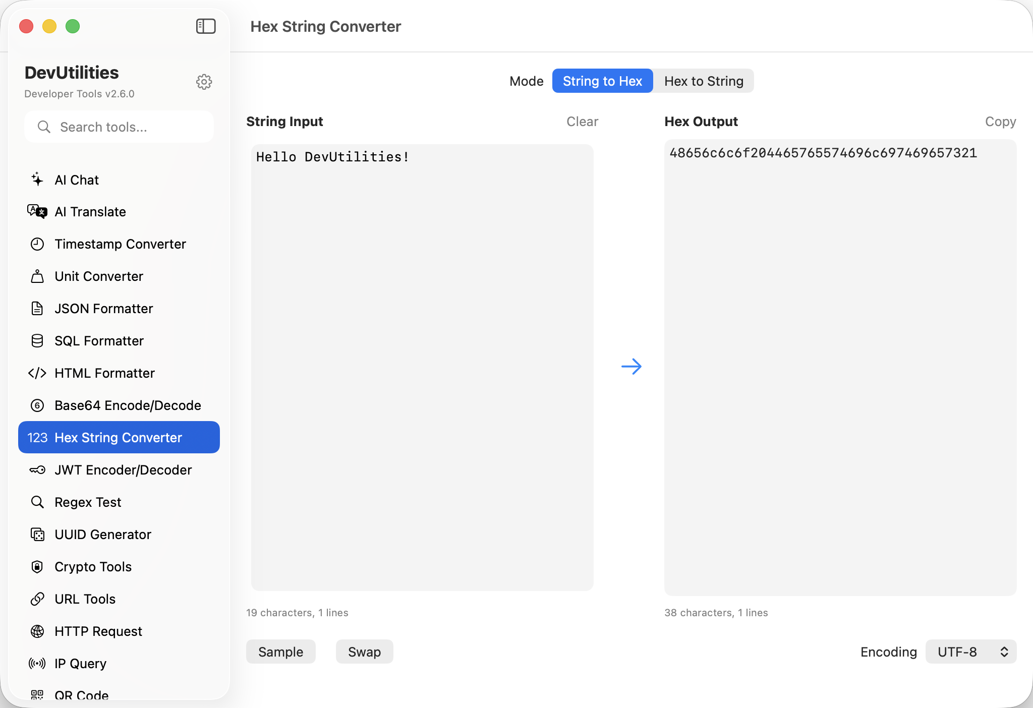 Hex String Converter Screenshot