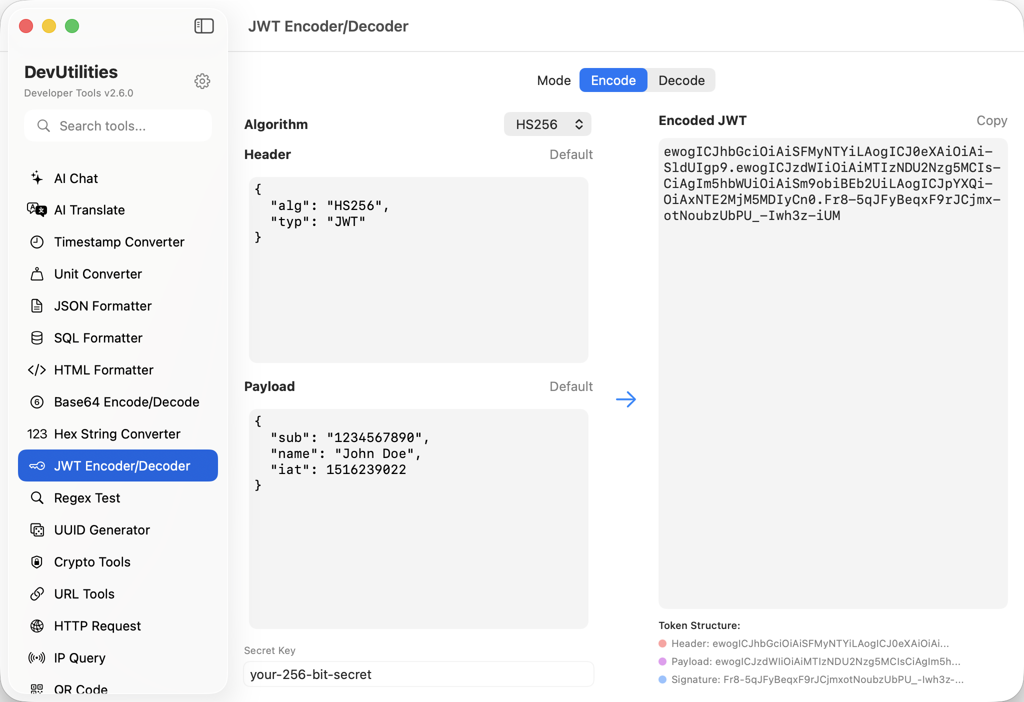 JWT Encoder/Decoder Screenshot